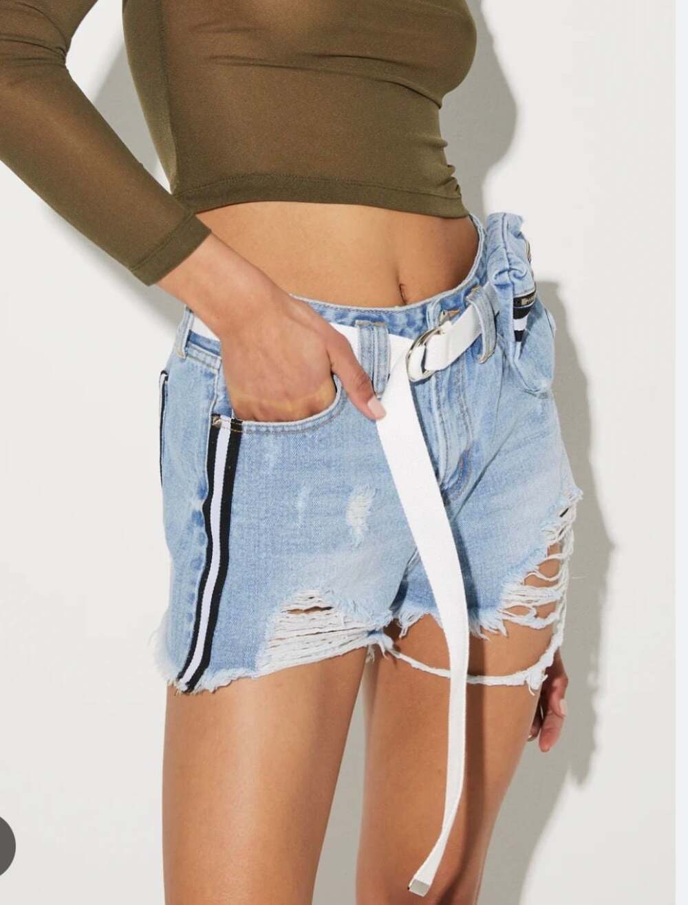 Wntrmse Benni Distressed Denim Shorts with Detachable Belt Pouch